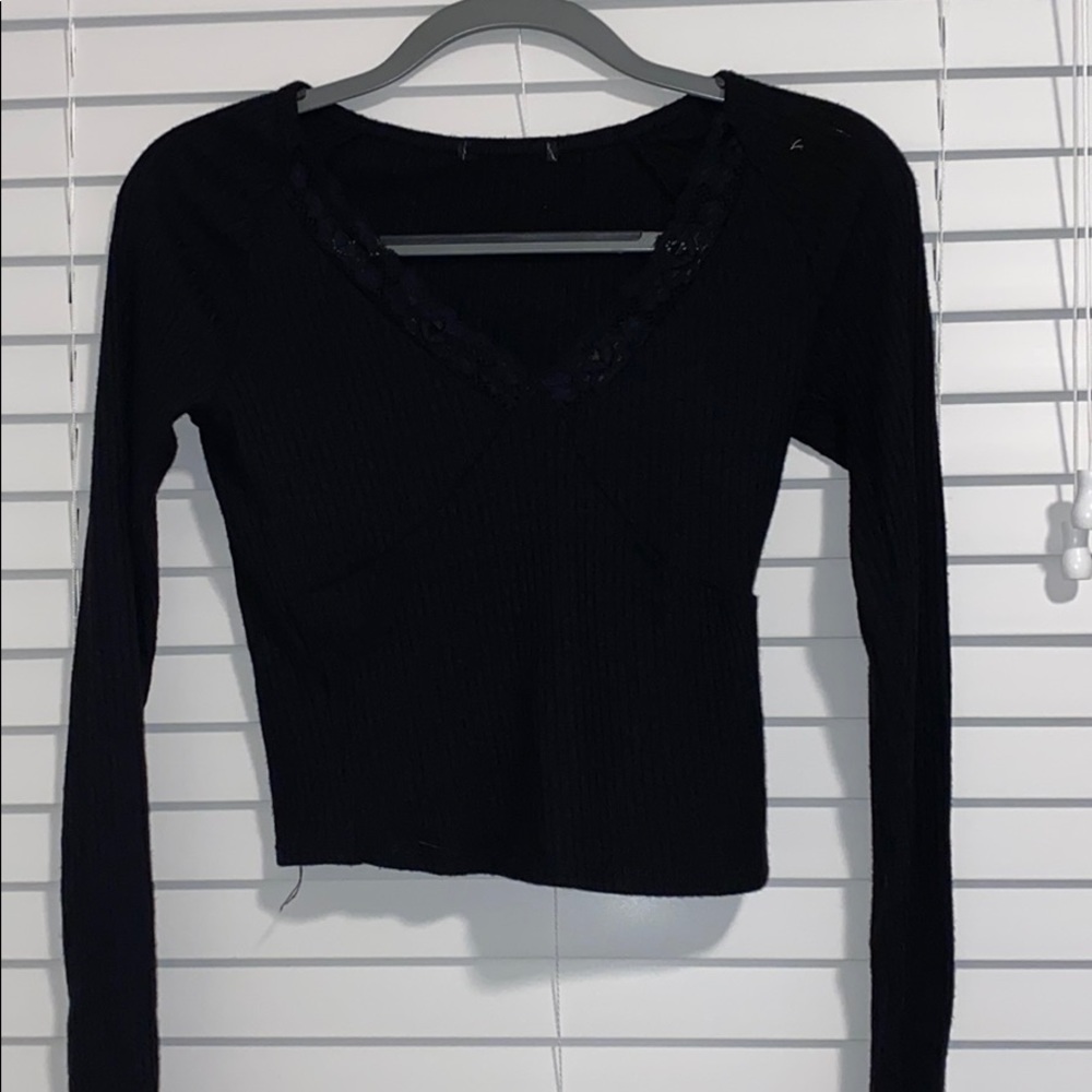 long sleeve sweater top with lace trimming